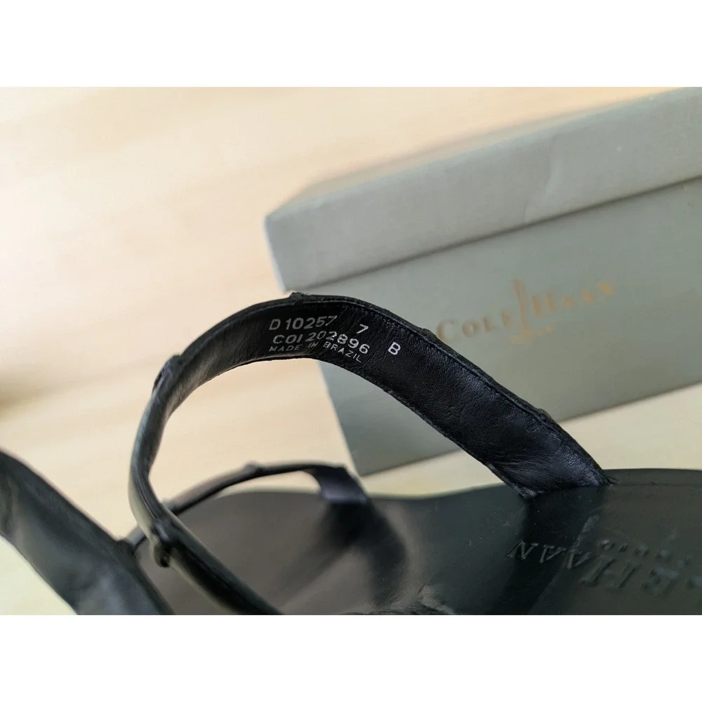 Vintage Cole Haan 90s Minimalisim Vtg‎ Black Leather Sandal Square w/ box